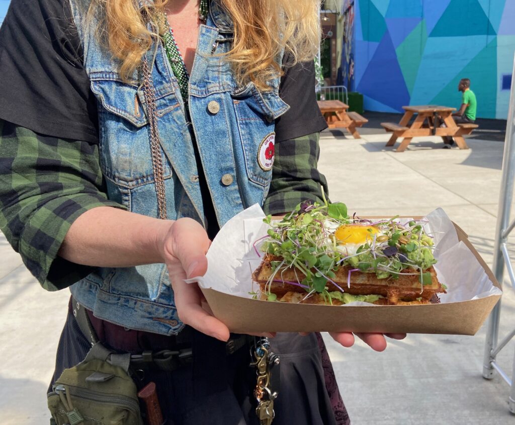 vegetable-forward waffle at the wonderlove food cart pod